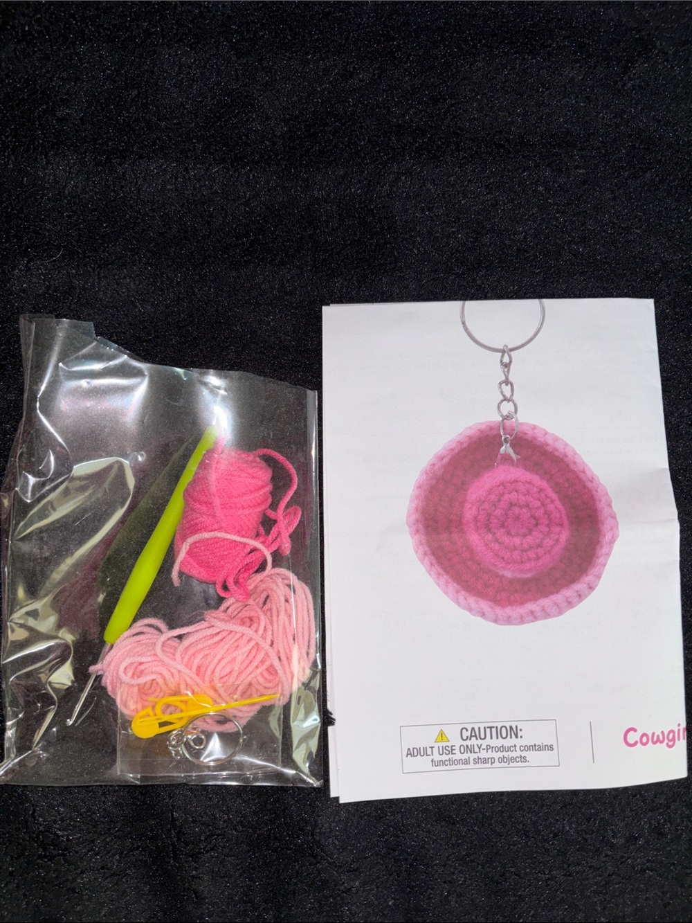 Pink Crochet Mini Cowgirl Hat Keychain Kit with Tassel Charm